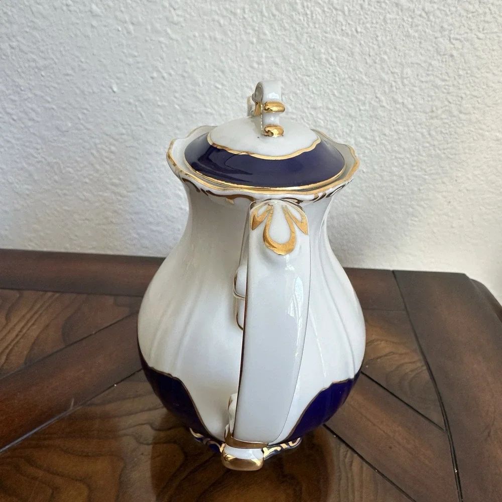 Zsolnay Hungary Pompadour‎ III Teapot 6.75 Inch Cobalt Blue 18kt Gilded Signed
